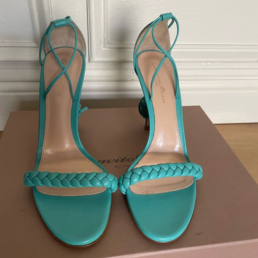 Gianvito Rossi Turquoise Braided Lace Up Heels